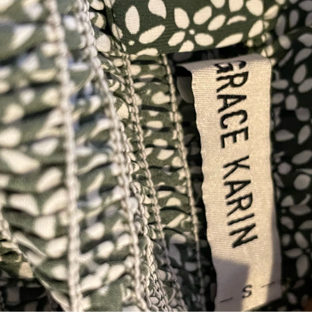 Grace Karin Olive Green & White Stretch Ruffle Layered Hem Midi Sundress Sz S - Picture 6 of 12